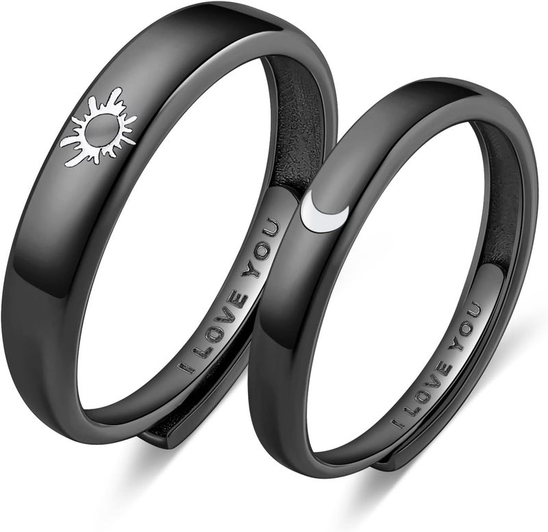 Beydodo 925 Silver Rings Custom Adjustable Sun and Moon Matching Rings Engraved I Love You Couples Rings Wedding - Image 1